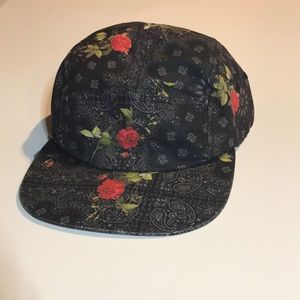 Black Hat with Paisley and Rose Patterns
